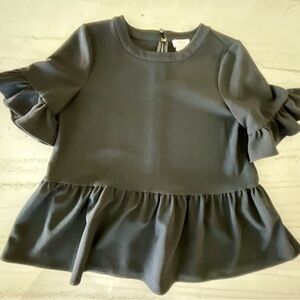 Kate Spade Black Ruffle Waist Loose Fitting Flutter Sleeve Top Size Small